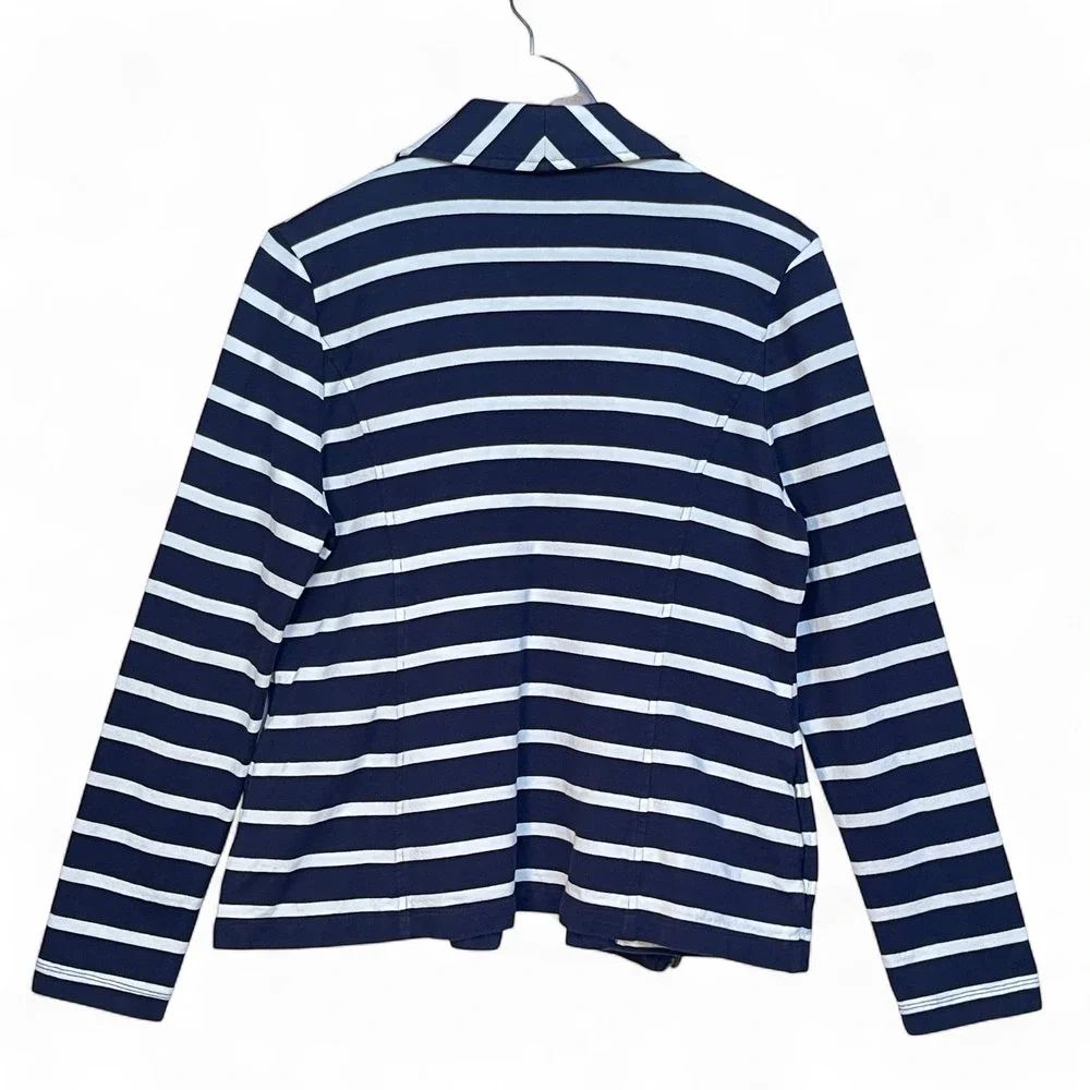Talbots Womens Navy Blue White Striped Cotton Knit Moto Jacket Size L ID004875 - Picture 5 of 8